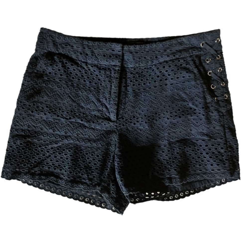 Laundry By Shelli Segal Women's‎ Lace Up Side Eyelet Shorts Navy Blue Size 8